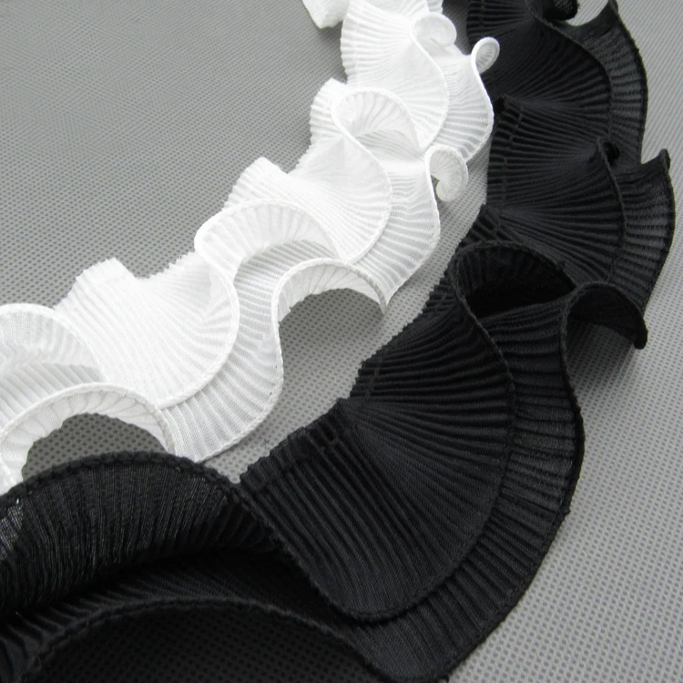 

20yards High Quality 6cm Black/White Double Layer Pleated Ruffle Chiffon Lace Trim Fabric For DIY Sewing Garment Accessories