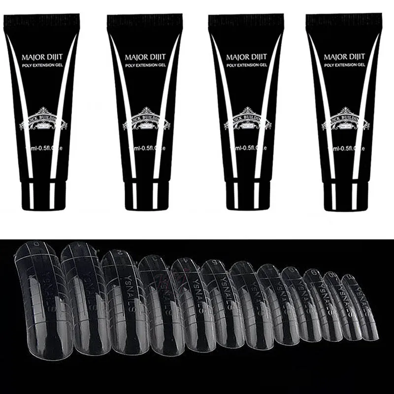 4colos Poly Gel Set UV Acryl Builder Polygel Fast Dry Nail Art Tools Design with 48pcs Quick Building Mold Tip