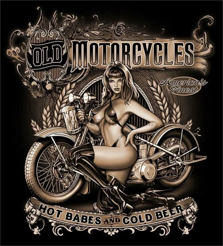 

OLD MOTORCYCLES HOT BABES COLD BEER BLACK TEE SHIRT SIZE XXL adult T307 biker