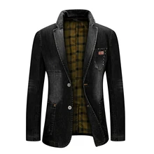 Джинсовый Мужской Блейзер на одной пуговице, утолщенный повседневный костюм, куртка, теплый костюм, пиджак, костюм певицы, мужской шерстяной Блейзер