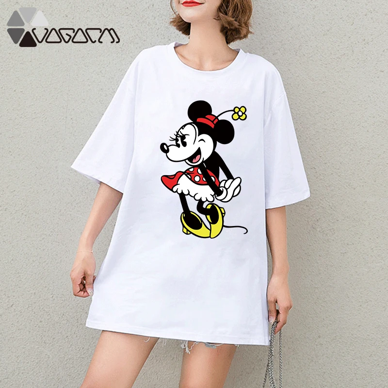 

Summer Clothes Women Minnie Mickey Mouse Print Tops Short Sleeve Black Loose Cartoon Plus Size T Shirts Casual Fashion Tee Cute
