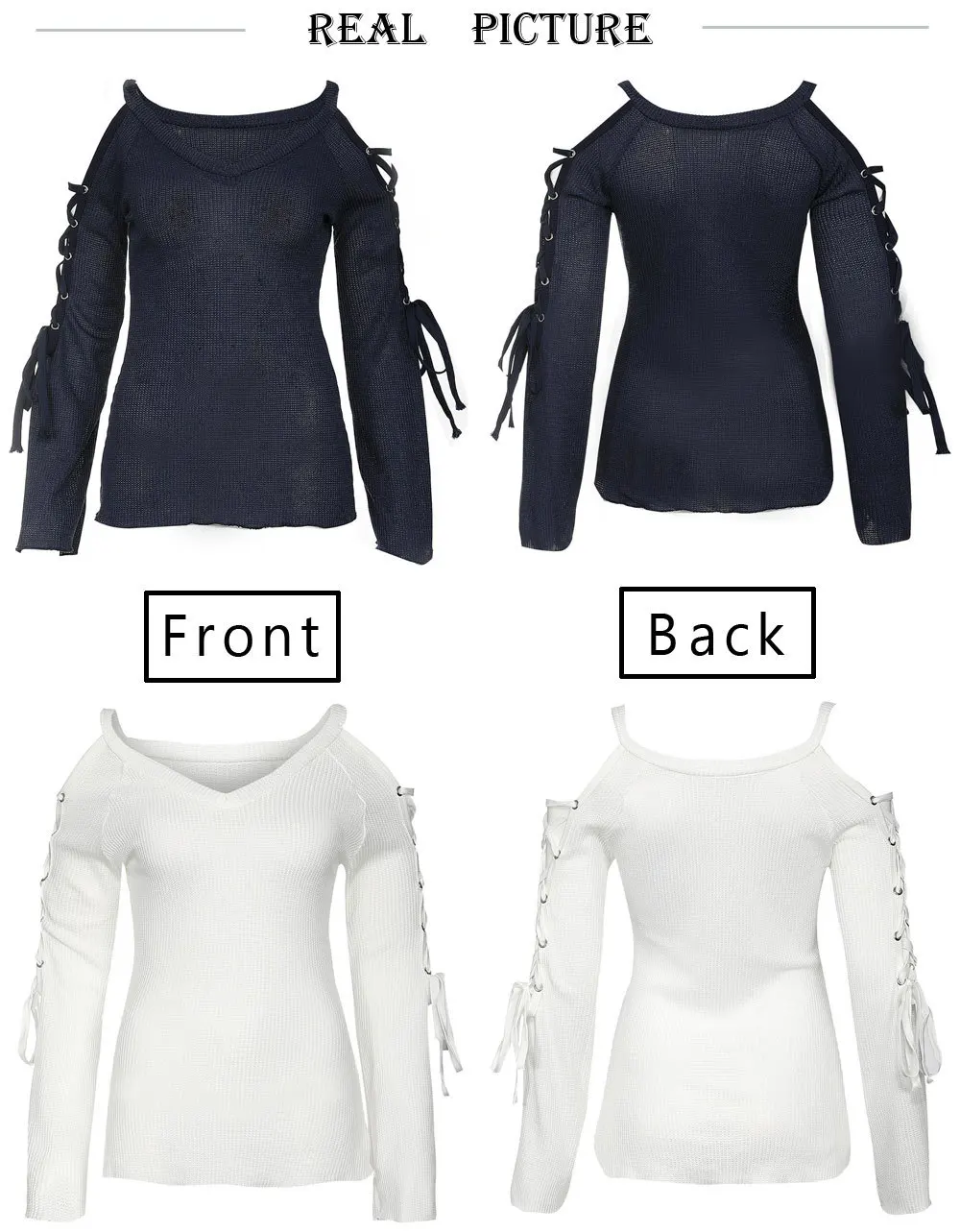 Sexy V Neck Shoulder Strap Female Long Sleeve Pullover Lady's Flare Long Sleeve Lace-up Femme Knitted Sweater 2018