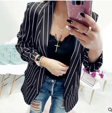 Mr.nut Europe and the United States autumn small suit sexy open long sleeve ladies striped small suit