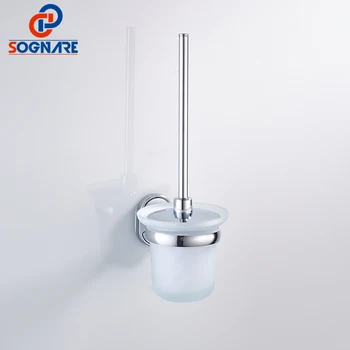 

SOGNARE High Quality Zinc-alloy Toilet Brush Holder Wall Mounted Glass Cups Toilet Cleaning Brush Bathroom Accessories D1611-2