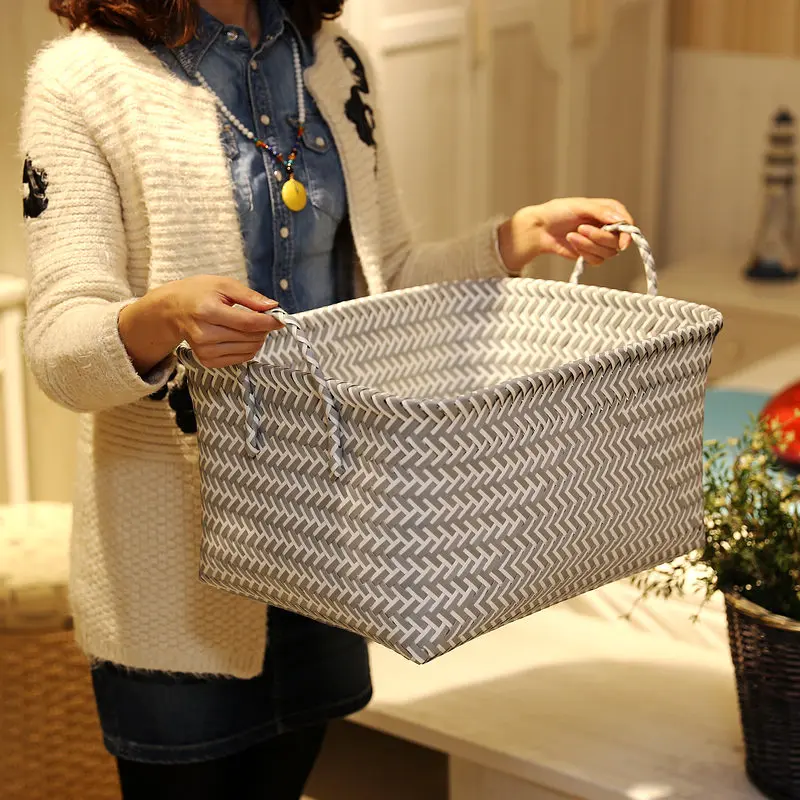 Hand-plait Rectangle Dirty Clothes Laundry Basket Plastic Rattan Sundries organizer Storage with Handle Large Capacity | Дом и сад