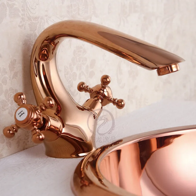 Европейский Винтажный стиль ручной работы художественные глянцевые круглые розовые золотые покрытия столешницы Мытье Ванны мойка для ванной комнаты
