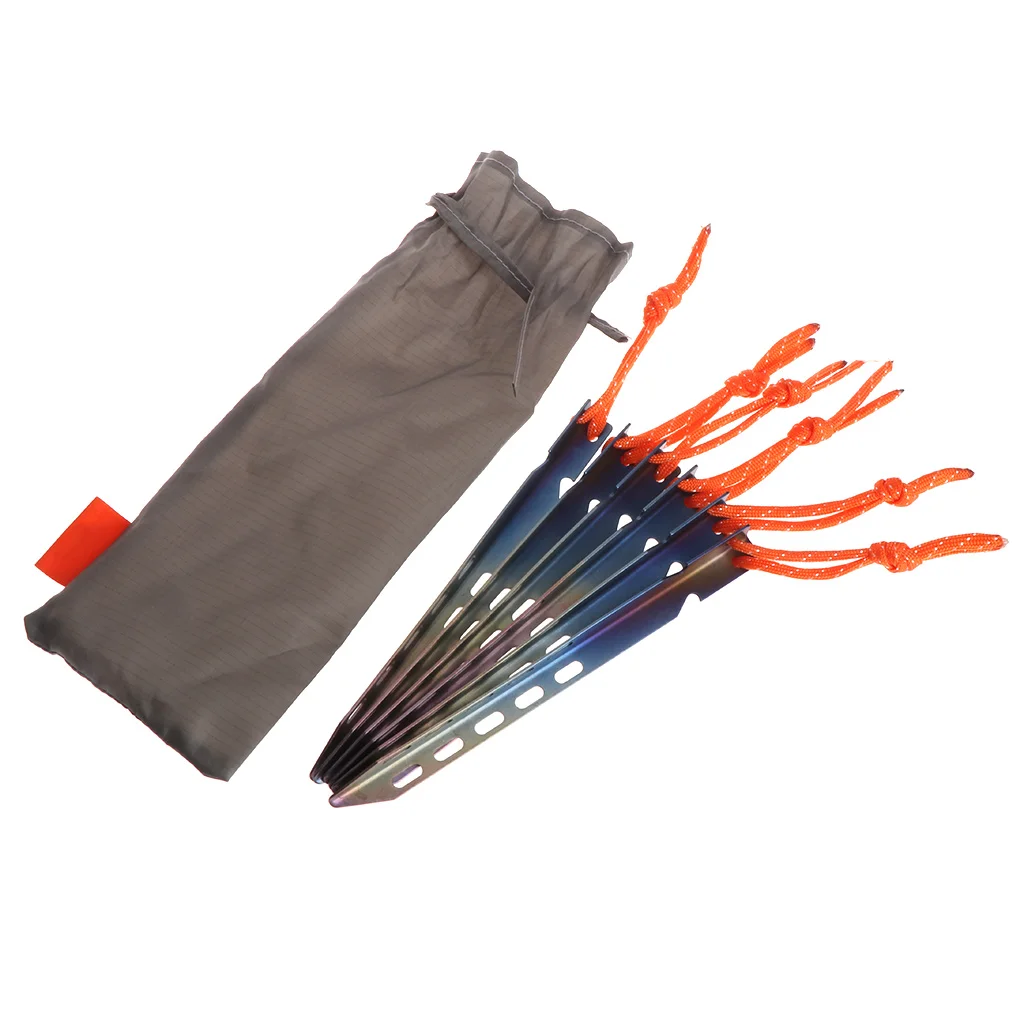 6pcs Titanium Alloy Tent Pegs Ultralight V Shape Windproof Camping Snow