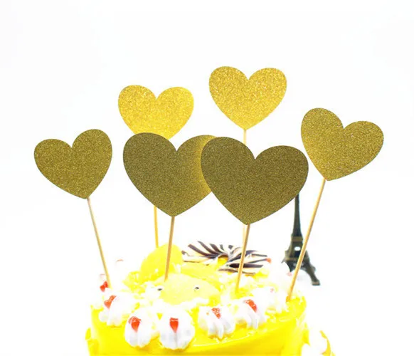 6pcs/lot Creative Love Heart Cake Flag Topper Single Stick Flags Multi Colors For Wedding Birthday Party Cake Baking Supplies