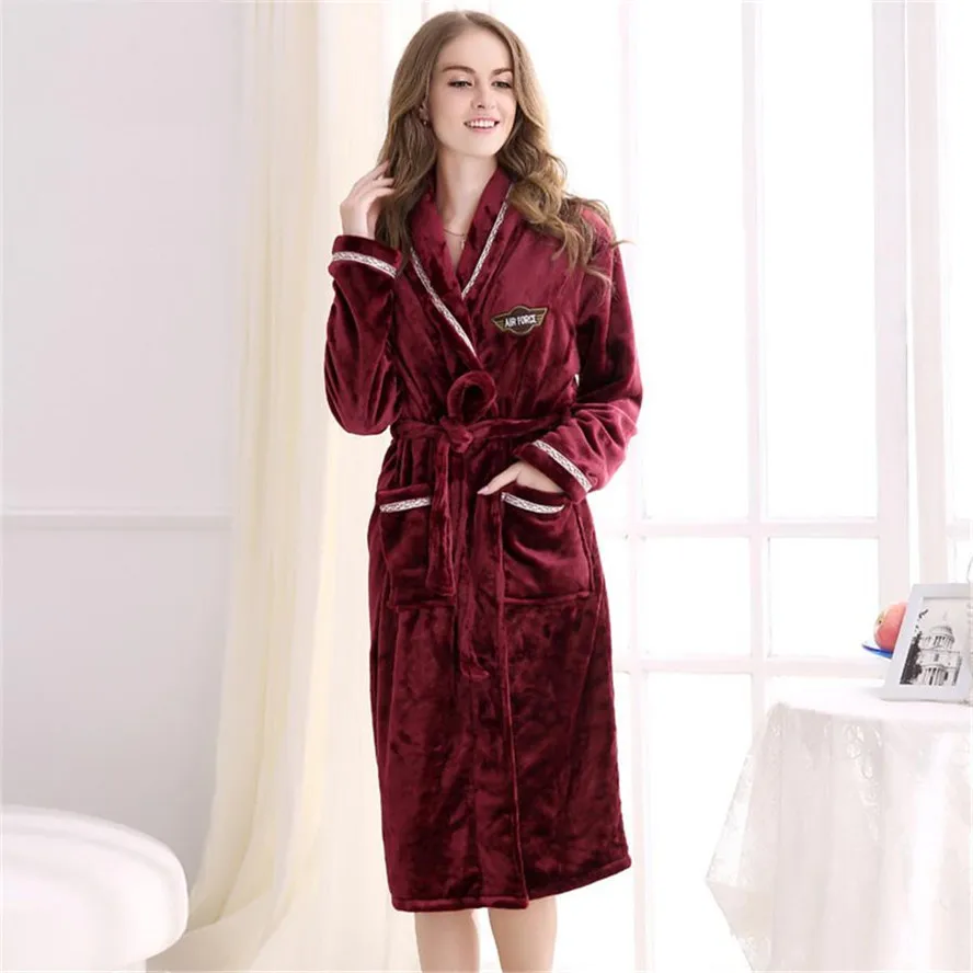 Bathrobes Women Robe Autumn Winter Warm Long Sleeve Flannel Robe Female