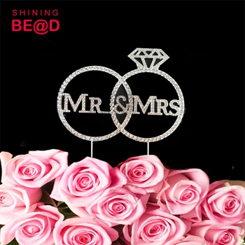 

10pcs/lot+Mr & Mrs with two ring cake topper engagement wedding Diamond Ring shape cake topper for wedding party