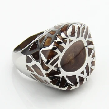 

LYCOON New Arrival Fashion man or woman big ring stainless steel four color resin imported Enamel ring in nest shape LYR0014