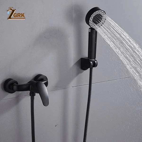 ZGRK роскошный ванная комната черный смеситель для душа с ручным креплением на стену одной ручкой Твердый латунный Смеситель для ванны и душа - Цвет: HS015