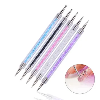 

5pcs/set Nail Art Two Head Brush Pen Sequins Acrylic Handle UV Gel Polish Painting Drawing Line Flat Dotting Tips Tools Manicure
