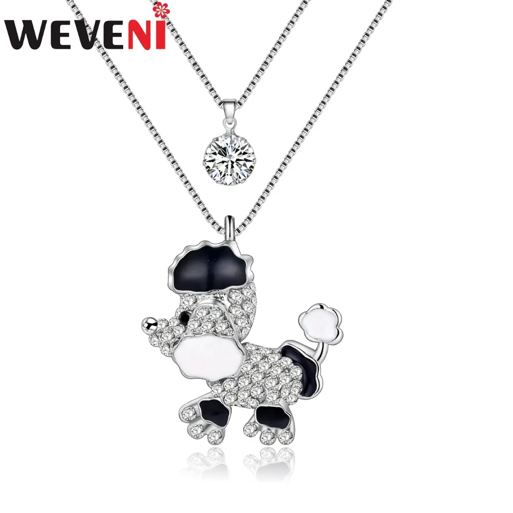 WEVENI Statement Puppy Пудель Собака Ожерелья Подвески горный хрусталь Длинная Цепочка
