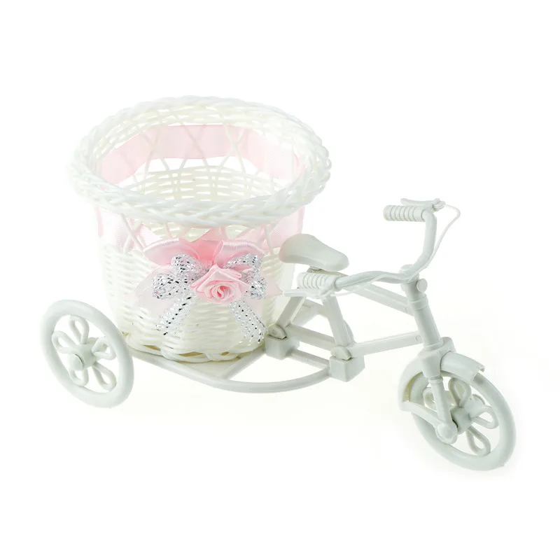 Excellent White Tricycle Bike Flower Basket Container For Flower Plant Home Decor Vase