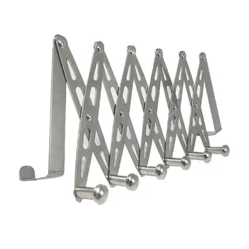 

Door Hook Rack Stainless Steel 6-Hook Hanger Flexible Decorative Wall Shelf Kitchen Organizer Home Bathroom Metal Foldable Holde
