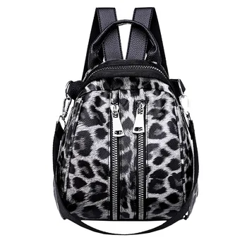 

ISHOWTIENDA Backpack Women Girl Leather Leopard Print School Bag Backpack Satchel Travel Zipper Rucksack Mochila Mujer