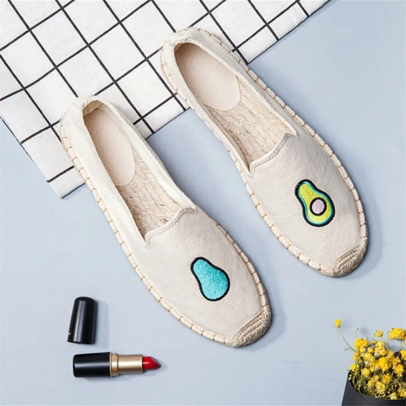 

Flat Bottom Women's Shoes Retro National Wind Canvas Shoes Spring New Straw Rope Embroidery fisherman Casual Linen Ladies Shoes