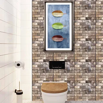 PVC 3D Morden Wall Sticker Tile Brick Self adhesive Mosaic Faux Brick Stone Wallpaper Kitchen Bathroom Wall Home Decoration