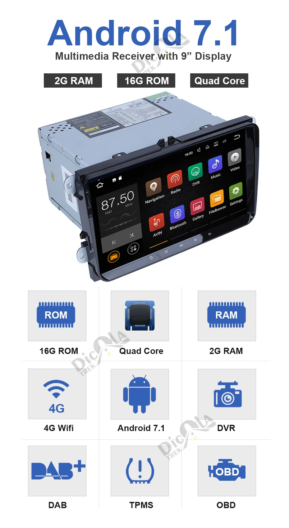 Best 9" IPS Android 7.1 Car DVD GPS Navigation for VW Volkswagen SKODA GOLF 5 Golf 6 POLO PASSAT B5 B6 JETTA TIGUAN dvd player BT RDS 3