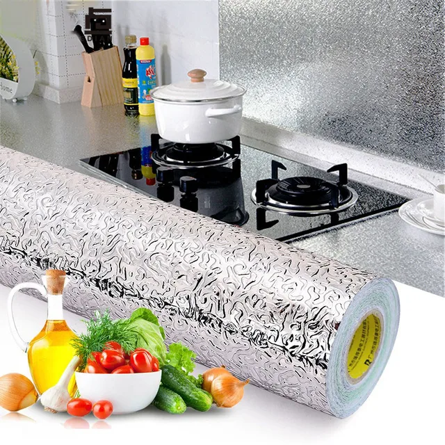 Kitchen Wall Stove Aluminum Foil Oil-proof Stickers Anti-fouling High-temperature Self-adhesive Croppable Wallpaper Wall Sticker