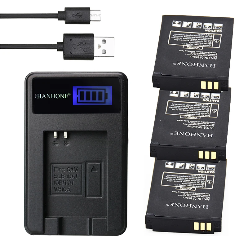 

3PCS 1900mAh SLB-10A/10B VH105+USB LCD Charger For Samsung EX2F WB150F WB250F WB350F WB750 WB800F WB500 WB550 HZ10W L210 Battery