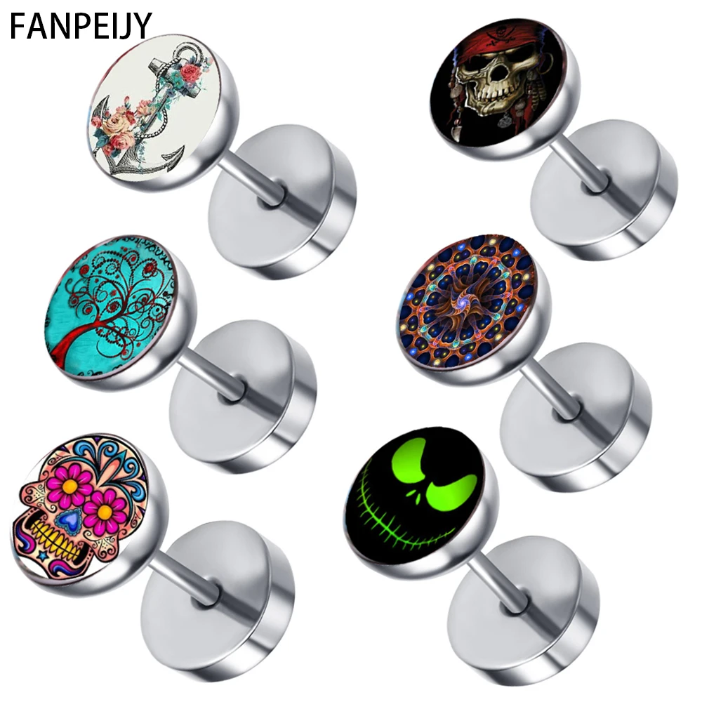 

Fanpeijy 16G Stainless Steel Stud Barbell Earrings Fake Cheater Illusion Plug Gauge 0G Look Tapers Cheater Faux Fake Ear Plugs