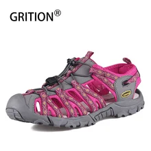 GRITION/женские уличные сандалии; сезон лето; прогулочные сандалии на плоской подошве с закрытым носком; Повседневная Удобная дышащая пляжная спортивная обувь; большие размеры 37-42