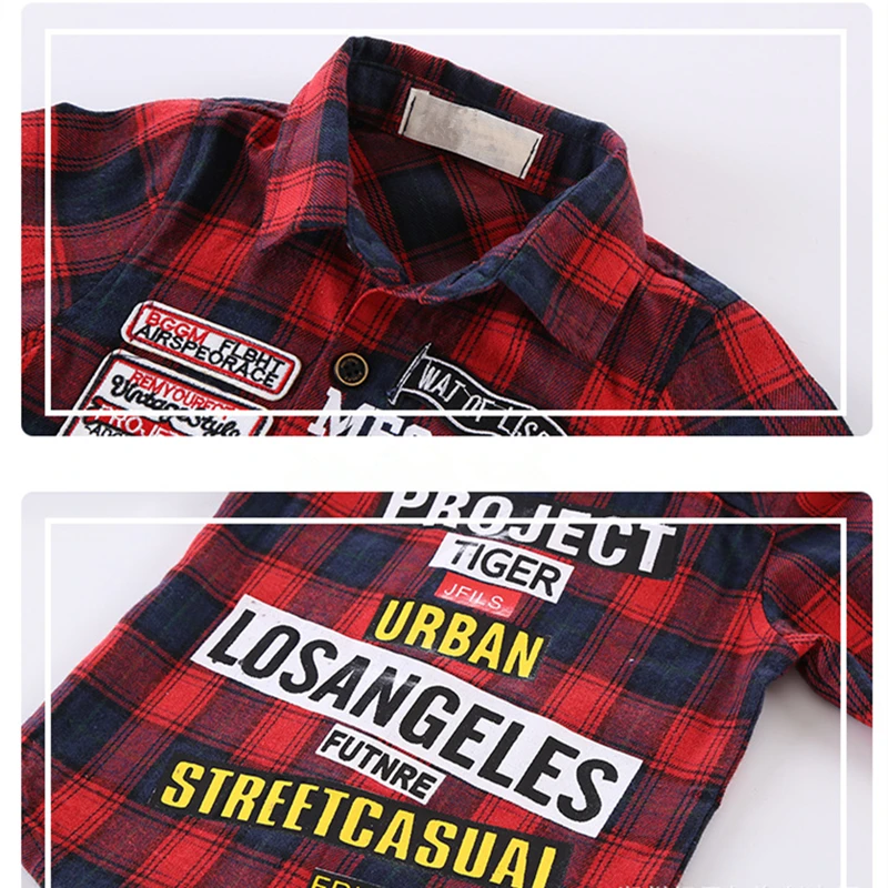 2 Baby Boy Shirts Plaid Party Letters Shirts Girls Blouse Kids Long Sleeve Tops Outwear Cotton Designer Stylish Children Clothing