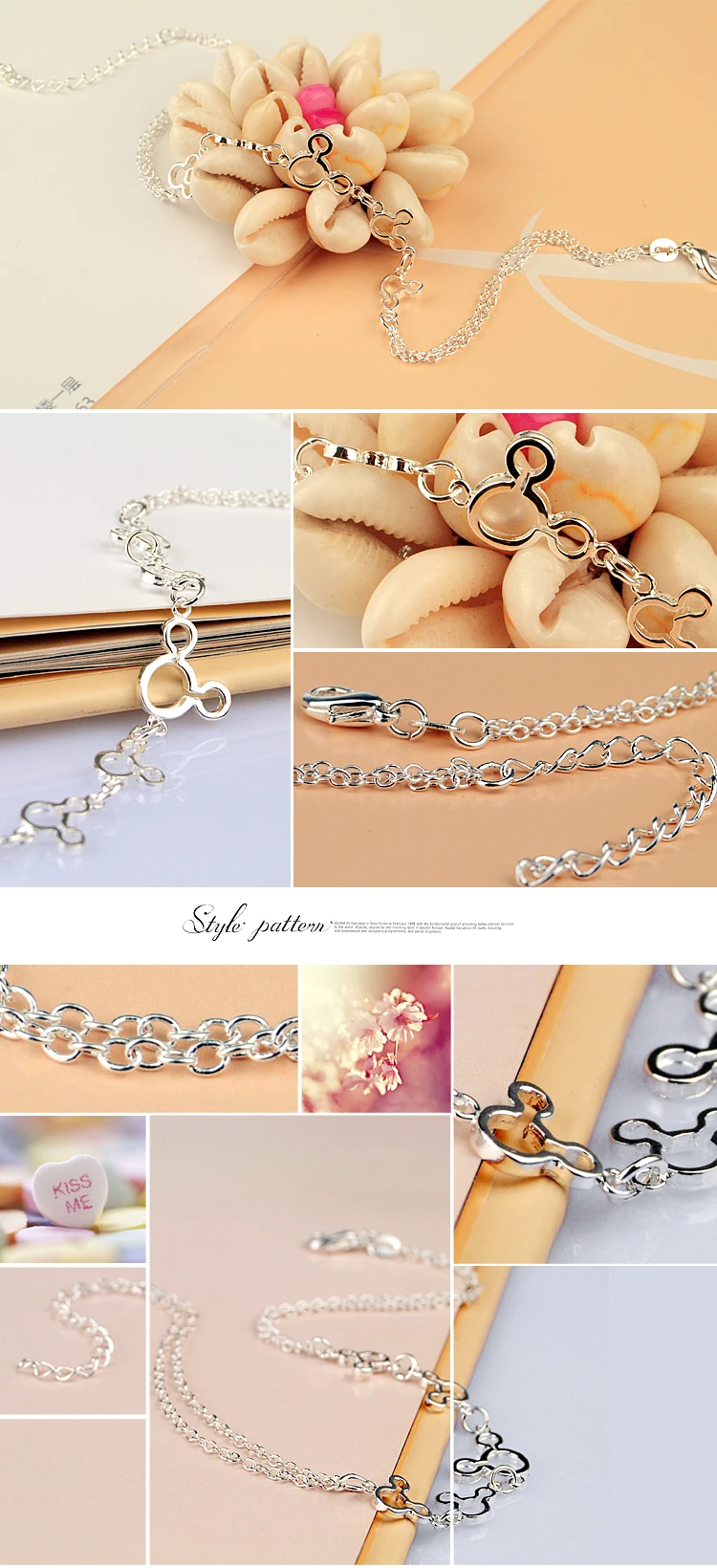 Модные серебристые женские браслеты. одноцветное стерлингового серебра 925 животных кулон браслеты. милые девушки браслеты. очаровательная