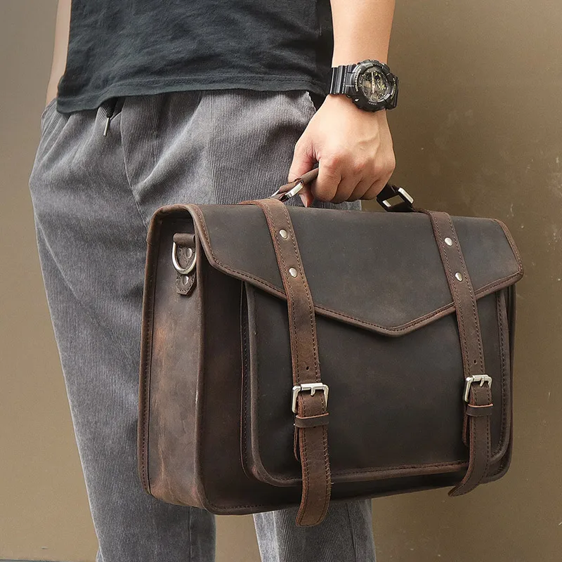 Портфель из натуральной кожи, мужской портфель для ноутбука, деловые дорожные мужские сумки-мессенджеры 7377R