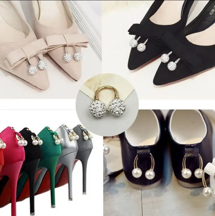 Free shipping 1 pair fashion diamond ball pearl shoe buckle shoes