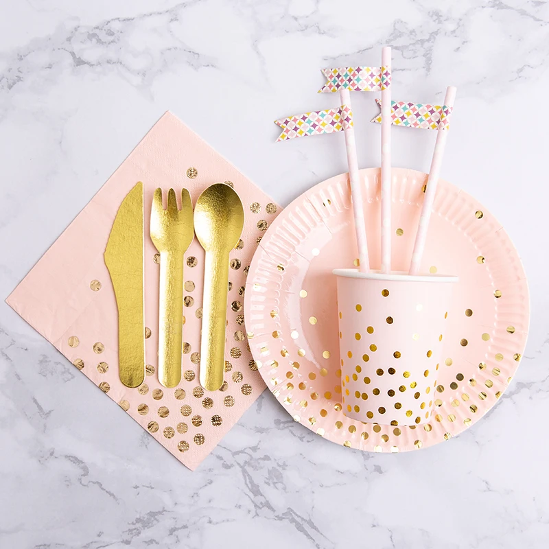 

Disposable tableware set for children's birthday party the little girl Table setting props Princess theme party Pink cutlery set