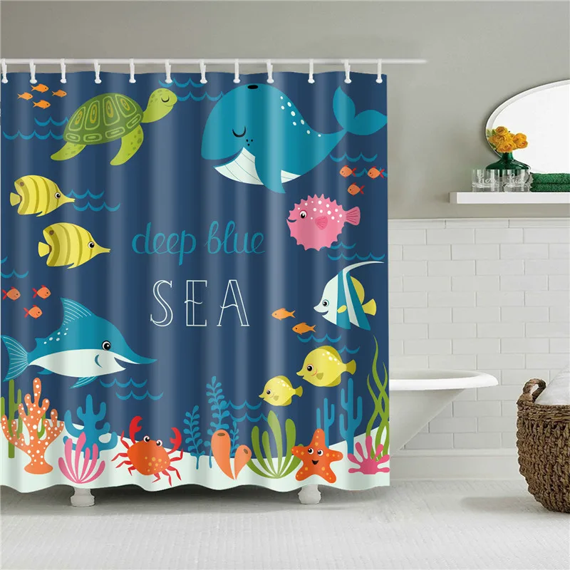 Водостойкие занавески для ванной, полиэфирные занавески для ванной, занавески для душа для дома, современный принт, мультяшная рыба, Кит, черепаха - Цвет: C0835