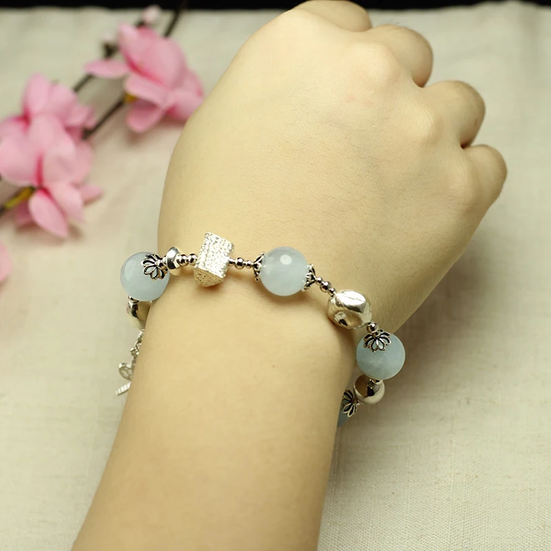 Sinya Natural Aquamarine Bracelet in 925 sterling silver blue crystal elastic bangles for Lover women ladies Mum best gift 2018  (7)