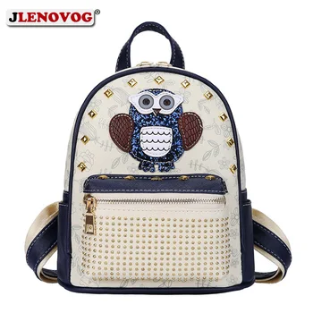 

Women's Cartoon Backpack Kids PU Leather Owl School Bag Girls Rivets Studded Floral Prints Glitter Sequin Blue Leisure Backpacks