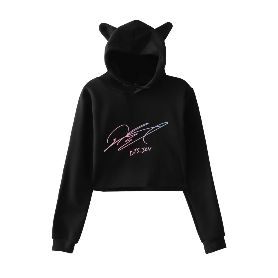 

Hot Sale Cat Crop Top JIMIN Love Yourself Fashion Hoodie SUGA Print Bangtan Boys Women Sexy Hoodies Sweatshirt Size 2XL