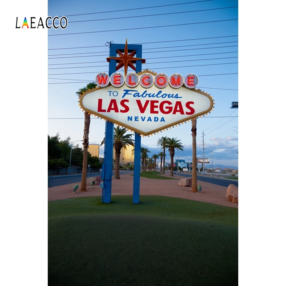 

Laeacco LAS VEGAS Road Sign Scenic Backdrop Portrait Photography Background Customized Photographic Backdrops For Photo Studio