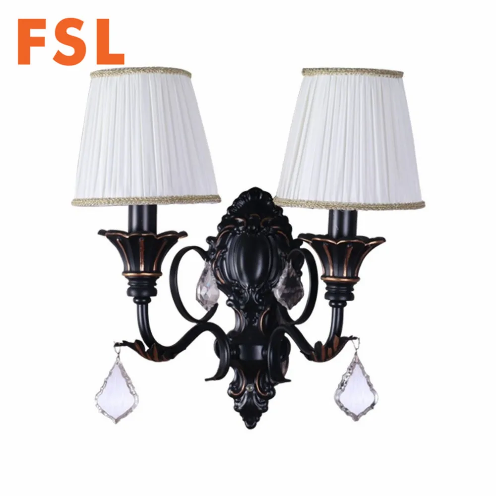 FSL Luxury American Style Iron Wall Lamp with Fabric Lampshade Bedroom