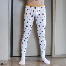 Мужское осенне-зимнее теплое тонкое нижнее белье с принтом кленовых листьев и звезд, модные мужские колготки, леггинсы, мужские кальсоны, домашняя одежда, штаны