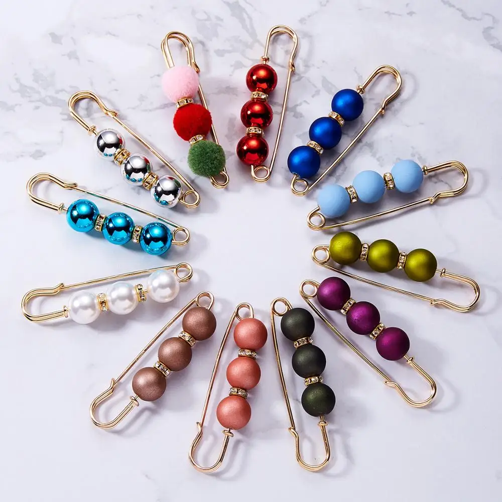 

Classic Scrub Multi-color 3 Beads Pearl Rhinestone Big Pin Brooch Korean Style for Women Scarf Wearing Brooch Party Jewelry Gift