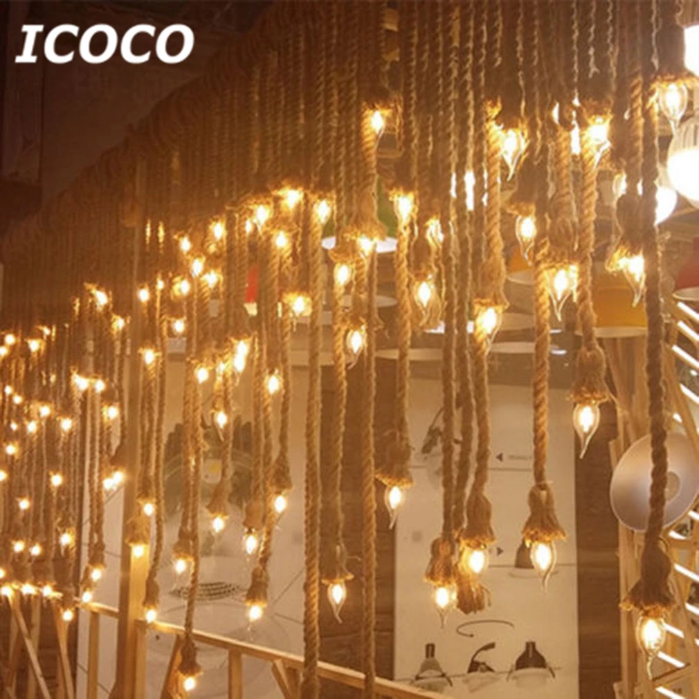 

ICOCO Vintage Design Hemp Rope Pendant Light Lamp Countryside Style Super Bright Ceiling Hanging Lamps For Living Room Drop Ship