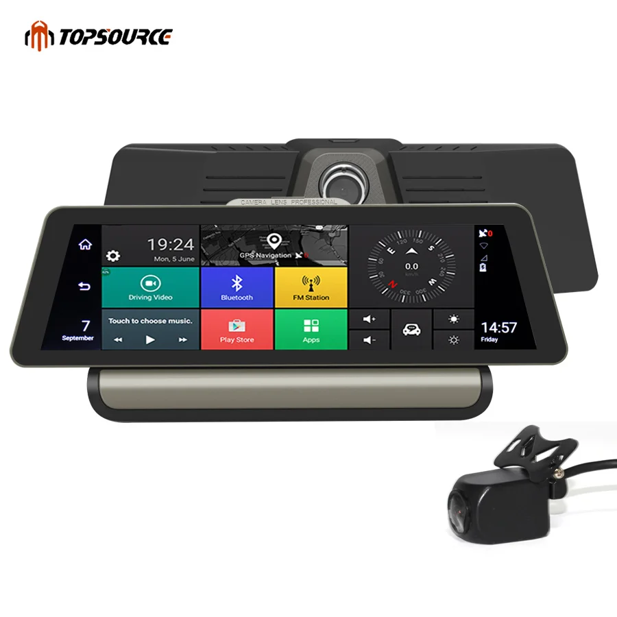 

TOPSOURCE 3G /4G Car DVR Camera Supported plus 10 inch Android 5.0 5.1 GPS BT Dash Cam Registrar Video Recorder with two cameras