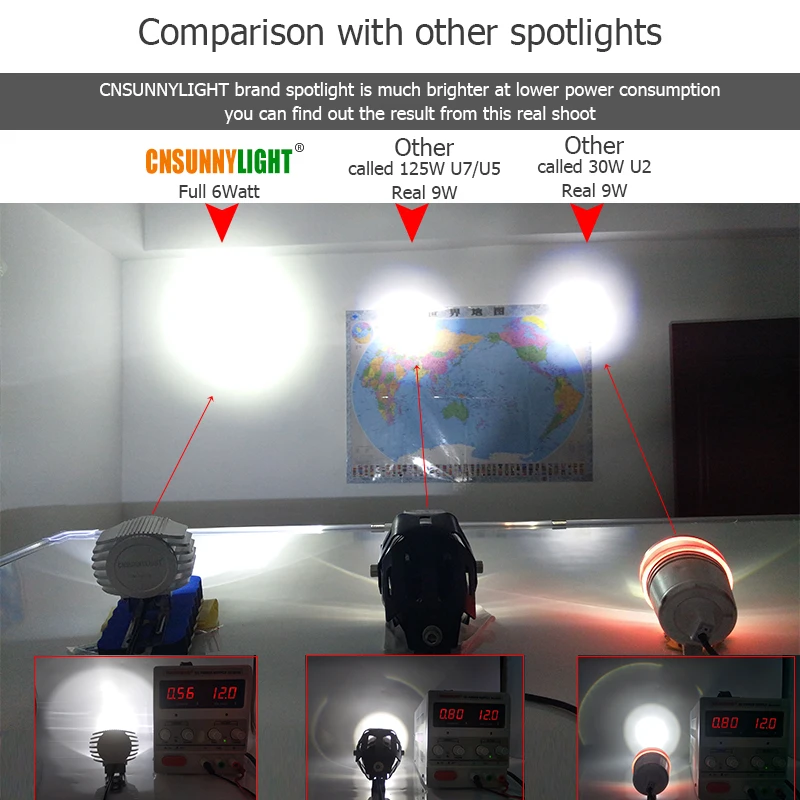 CNSUNNYLIGHT 2 шт. водонепроницаемый Светодиодный прожектор для мотоцикла 6 Вт 1000Lm XML-T6 белый скутер/велосипед Алюминиевый противотуманный DRL налобный фонарь