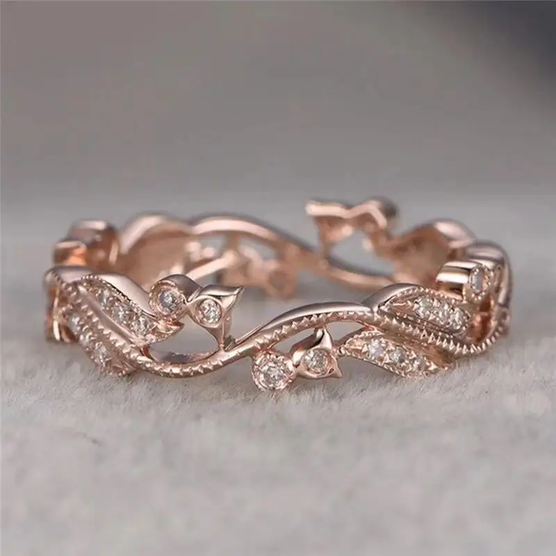 Creative Flower Vine Leaf Rings Rose Gold Color Wedding Party