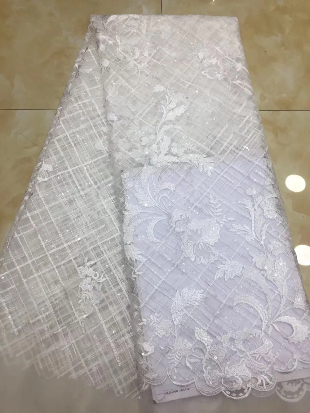 

French lace fabric 5yds/pce dhl white sequin fabrics women bright gorgeous luxury party asoebi event dress 2019 new high quality