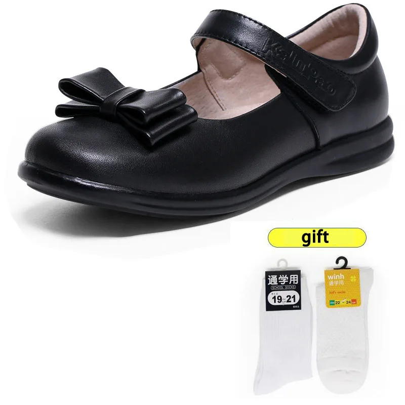 Kalupao/Обувь для девочек с бантами; натуральная кожа; школьная форменная обувь; модная модельная обувь для девочек; обувь на плоской подошве - Цвет: 01
