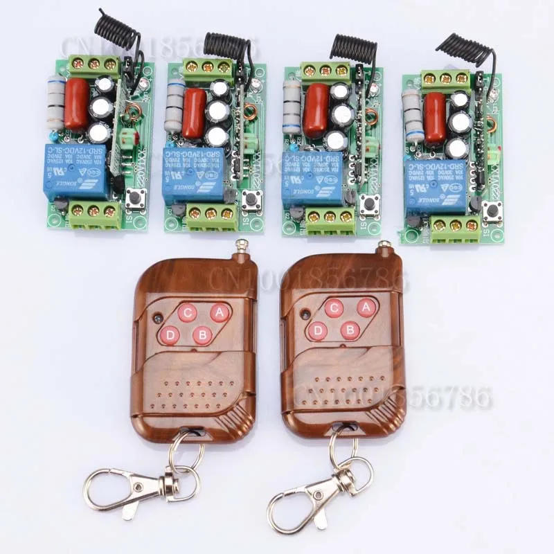 

4 receiver + 2 transmitter AC 220V 1CH 1000W RF Wireless Remote Control Switch System Latched light switch