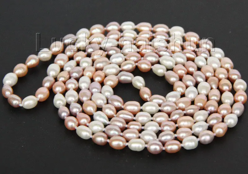 

Free shipping@@@@@ AAA 46" 11mm rice Multicolor white pink purple pearls necklace j10058