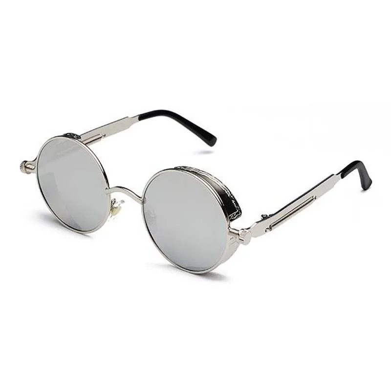 Ретро Классические круглые стимпанк Солнцезащитные очки, модные женские брендовые дизайнерские металлические светоотражающие солнцезащитные очки, красные зеркальные очки oculos de sol - Цвет линз: Silver frame white